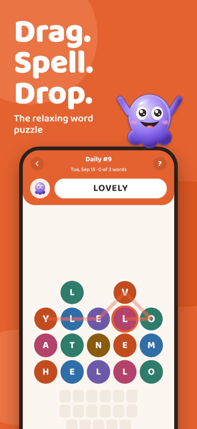 An Inkwell daily board with a word being traced across touching letter bubbles