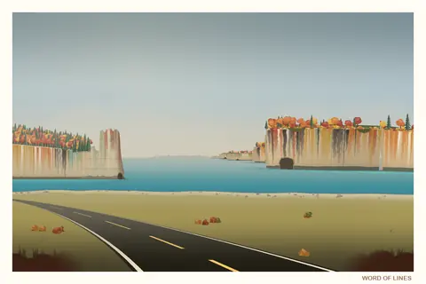 A painted postcard: cliffs streaked in colour above clear Lake Superior water.