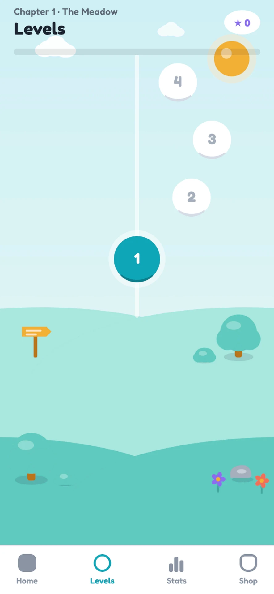 Wordfly Puzzle campaign map showing chapters and star ratings