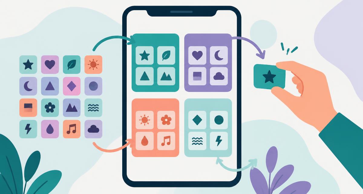 Sixteen word tiles being sorted into four coloured groups on a phone screen